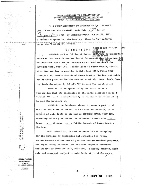Declaration of Covenants - First Amendment
