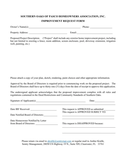 Improvement Request Form (IRF)