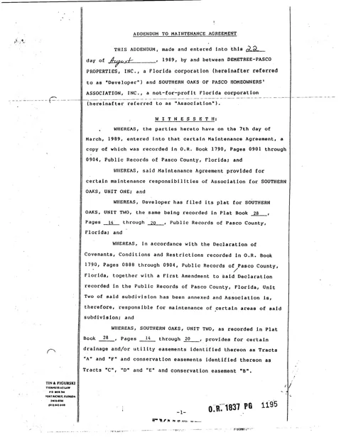 Maintenance Agreement -- Addendum