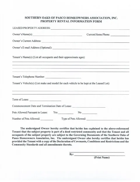 Property Rental Information Form